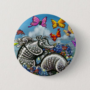 Armadillos Bluebonnets Butterflies Wildflowers 6 Cm Round Badge