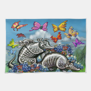 Armadillos Bluebonnets Butterflies Wildflowers Tea Towel