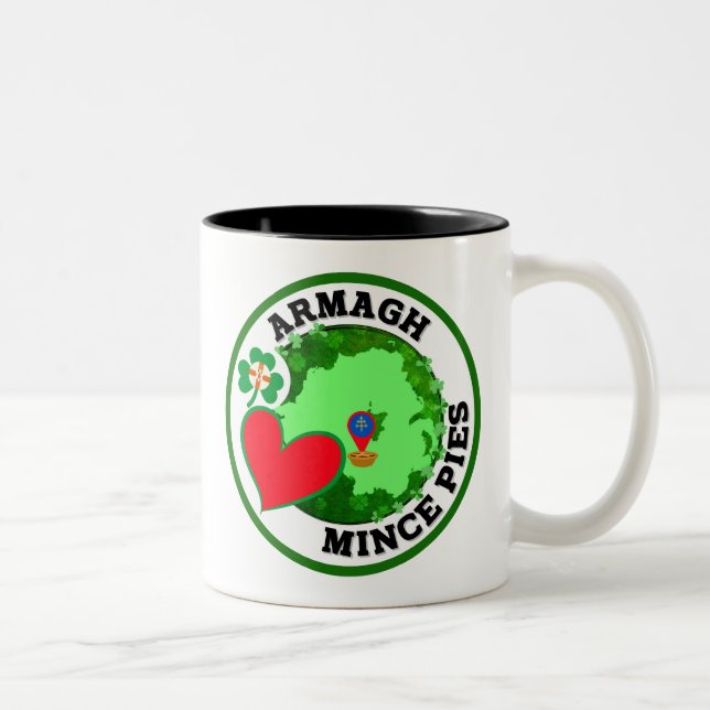 Armagh, Northern Ireland Loves Mince Pies Two-Tone Coffee Mug (Right)