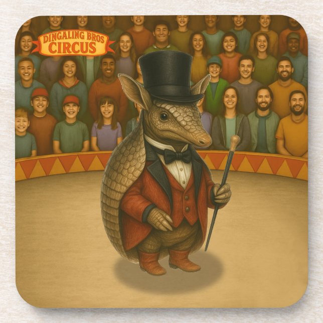 Armand, armadillo ringmaster coaster (Front)