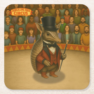 Armand, armadillo ringmaster square paper coaster