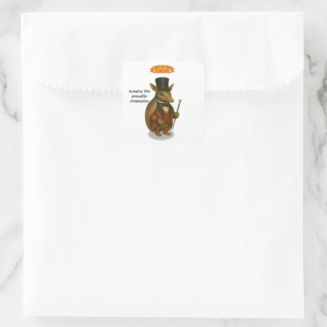 Armand, armadillo ringmaster square sticker (Bag)