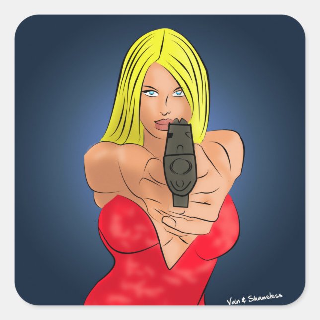 armed and dangerous square sticker (Front)