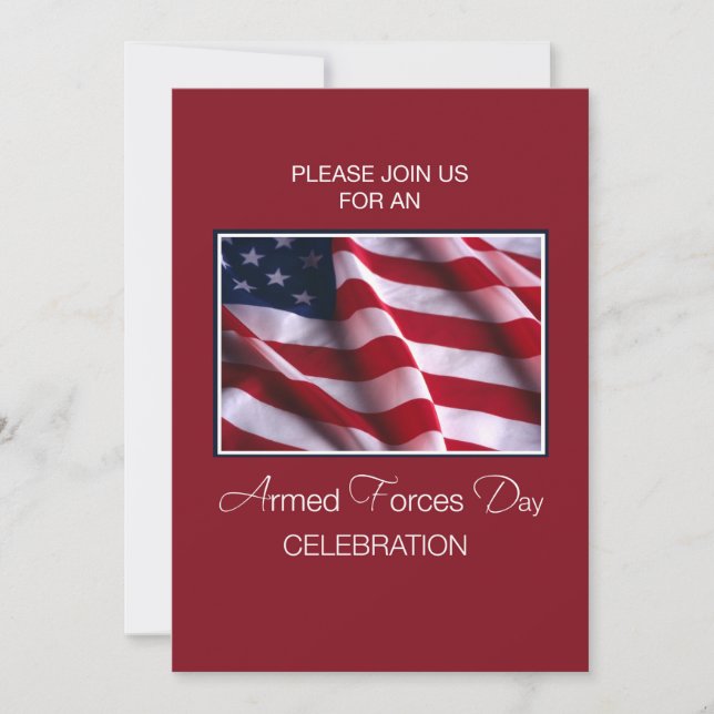 Armed Forces Day Event Invitation, Flag on Red, Wh Invitation (Front)