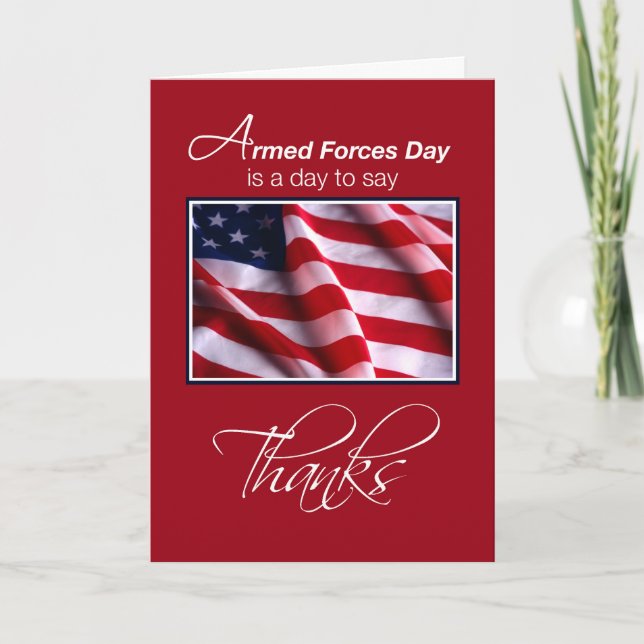 Armed Forces Day Patriotic American Flag Thanks in Thank You Card (Front)