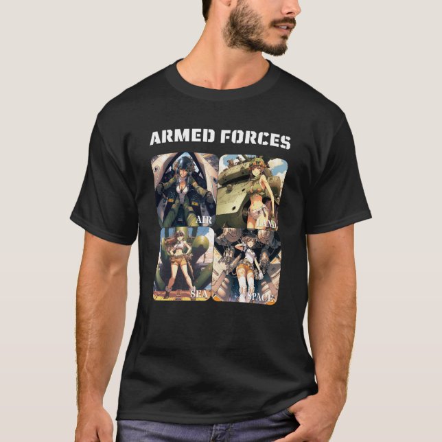 Armed Forces - Land, sea, air, space - Pinup girls T-Shirt (Front)