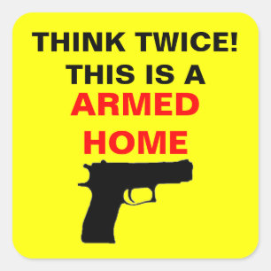 Armed Home Caution Square Sticker