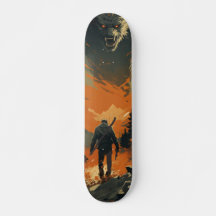 Armed warrior skateboard looking for a monster