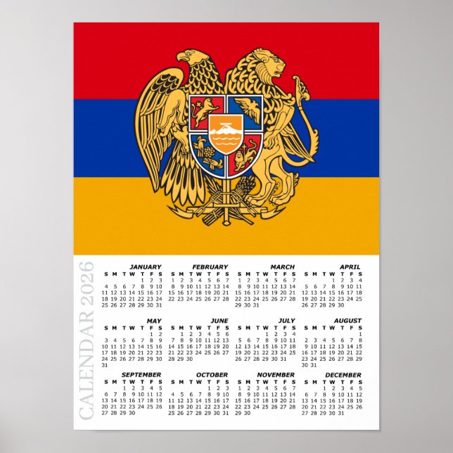 Armenia 2026 Calendar, Large, Armenian Flag Poster (Front)