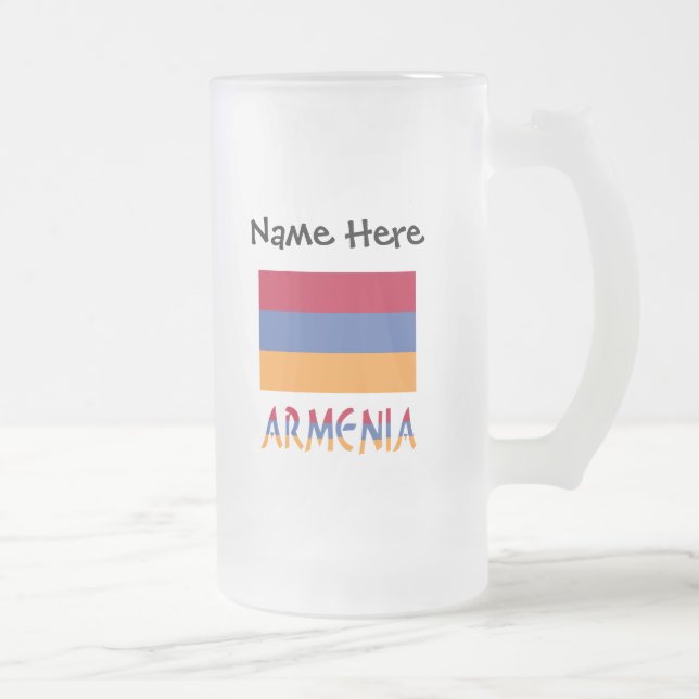 Armenia and Armenian Flag Personalised  Frosted Glass Beer Mug (Right)