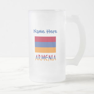 Armenia Armenian Flag Blue Personalisation Frosted Glass Beer Mug