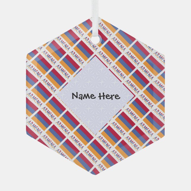 Armenia Armenian Flag Tiled Black Personalisation  Glass Tree Decoration (Front)