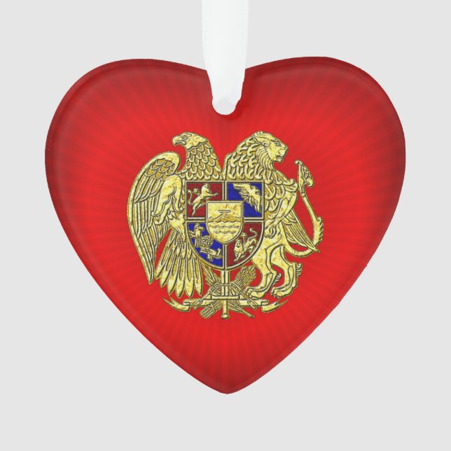 Armenia Coat of Arms Gold Red Heart Ornament (Front)