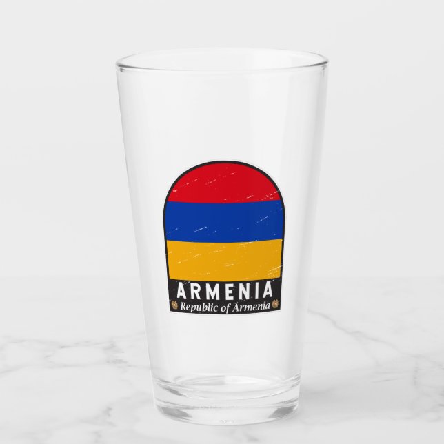 Armenia Flag Emblem Distressed Vintage Glass (Front)