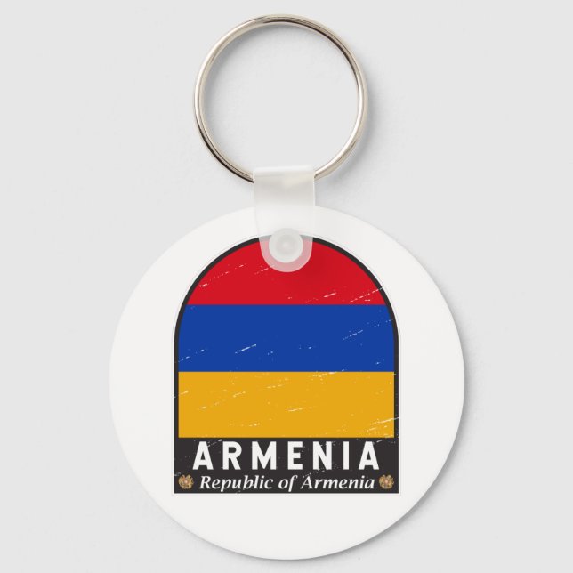 Armenia Flag Emblem Distressed Vintage  Key Ring (Front)
