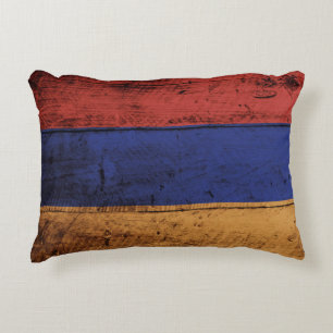 Armenia Flag on Old Wood Grain Decorative Cushion