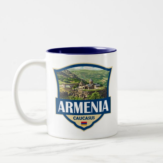 Armenia Illustration Retro Badge Two-Tone Coffee Mug (Left)