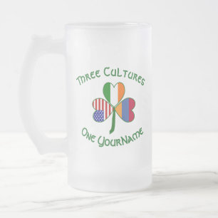Armenia Ireland USA Shamrock Flag Personalise Frosted Glass Beer Mug