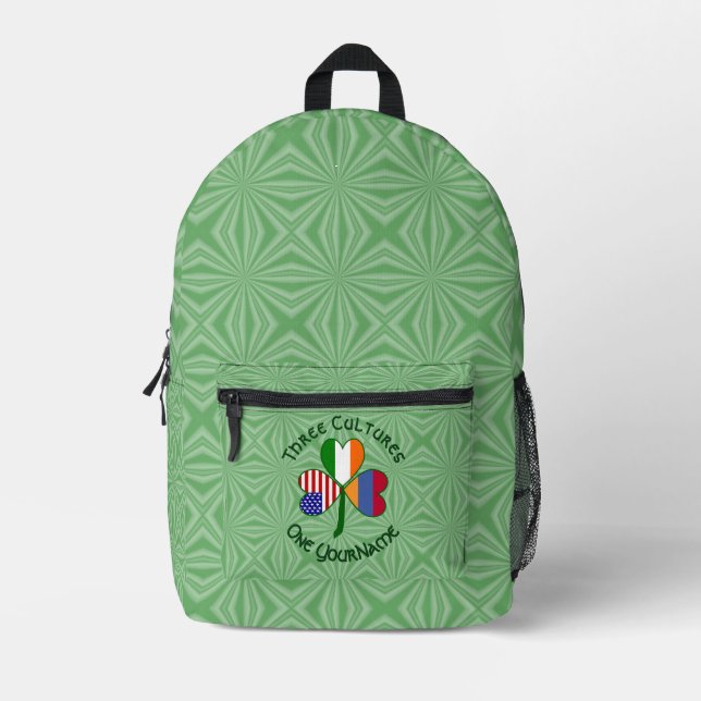 Armenia Irish USA Shamrock Personalised Text  Printed Backpack (Front)