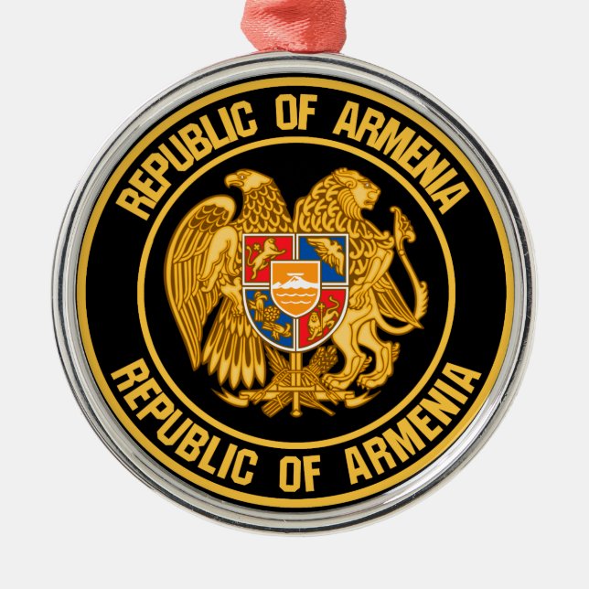 Armenia Round Emblem Metal Tree Decoration (Front)
