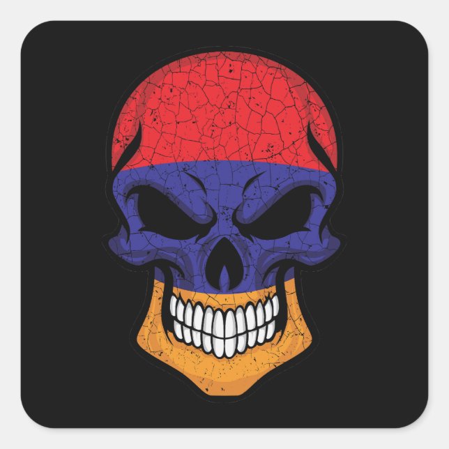 Armenia Smiling Skull Flag Square Sticker (Front)