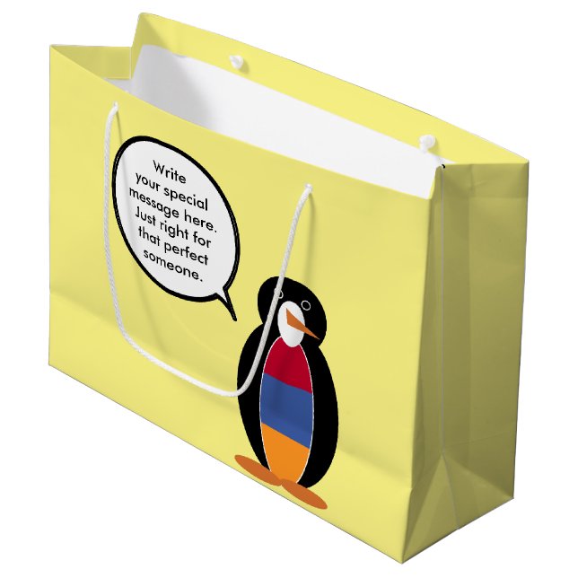 Armenia Talking Ms Penguin Personalised  Large Gift Bag (Front Angled)