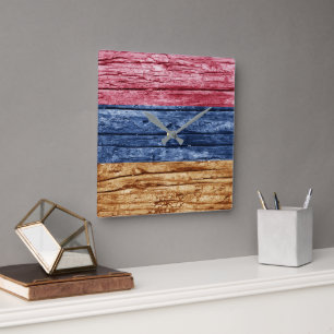 Armenia wooden flag square wall clock