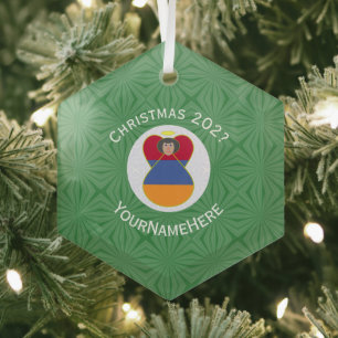 Armenian Angel Christmas Flag Personalised  Glass Tree Decoration
