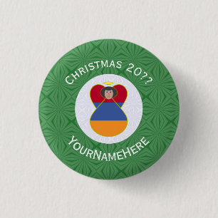 Armenian Angel Christmas Flag Personalised Text 3 Cm Round Badge