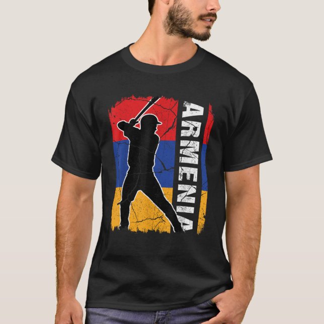 Armenian Baseball Player Armenia Flag Baseball Fan T-Shirt (Front)