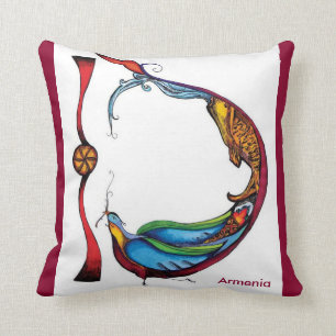 Armenian bird calligraphy letter pillow