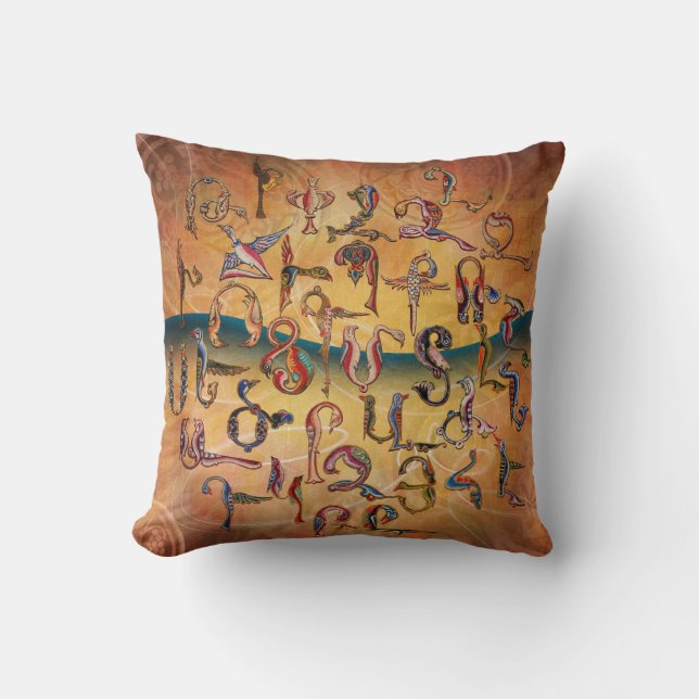 Armenian Birds Alphabet Pillow (Front)