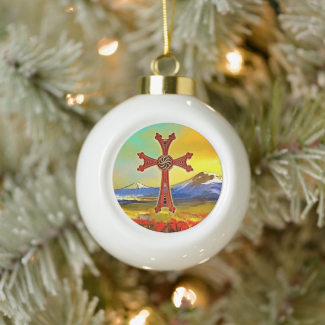 Armenian Cross Ceramic Ball Ornament (Tree)