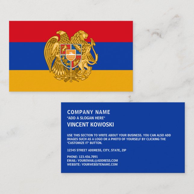 Armenian Flag and Coat of Arms, Flag of Armenia Business Card (Front/Back)