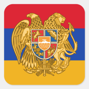Armenian Flag and Coat of Arms, Flag of Armenia Square Sticker
