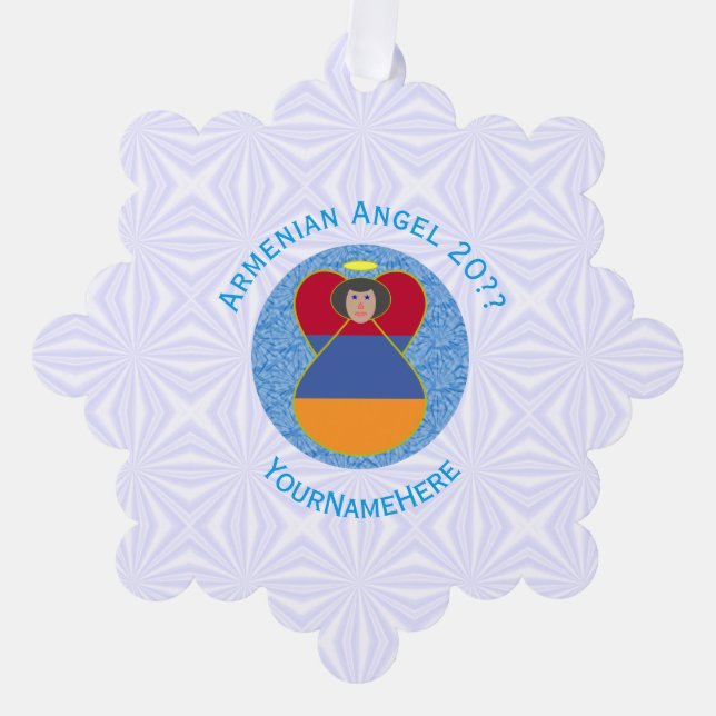 Armenian Flag Angel Personalised Text  Tree Decoration Card (Front)