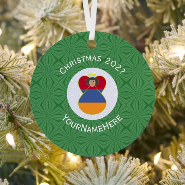 Armenian Flag Christmas Angel Name Year Metal Tree Decoration (Insitu)