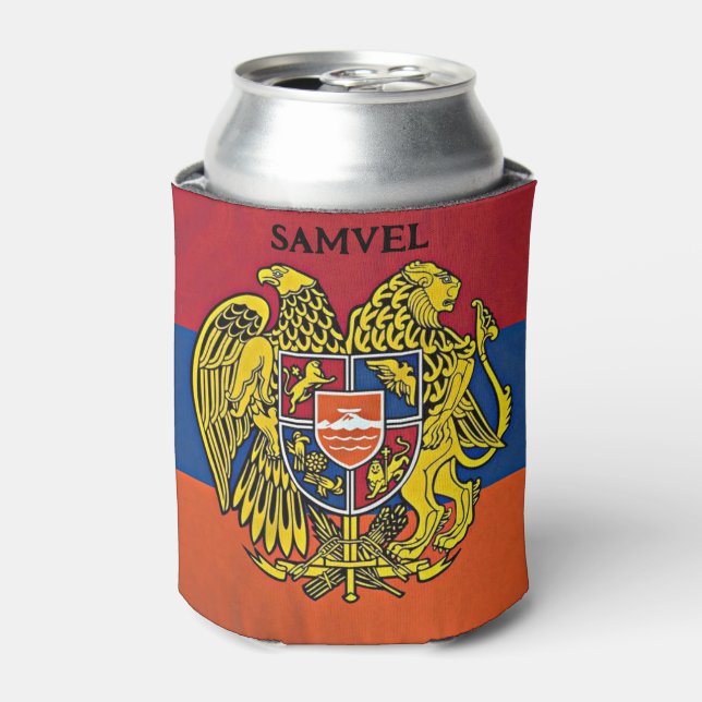 Armenian Flag Coat of Arms Heraldic Emblem Armenia Can Cooler (Can Front)
