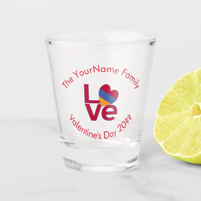 Armenian Flag Heart LOVE Red Personalised Text  Shot Glass (Front)