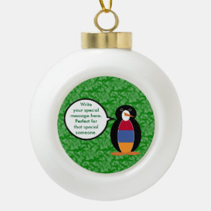 Armenian Flag Holiday Ms. Penguin Talking  Ceramic Ball Christmas Ornament