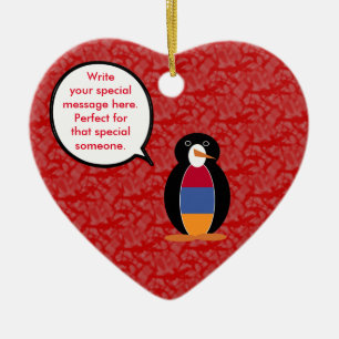Armenian Flag Holiday Ms. Penguin Talking  Ceramic Tree Decoration
