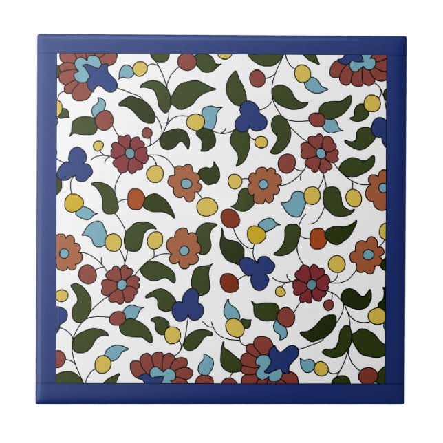 Armenian Floral Pattern  - Blue & White Tile (Front)