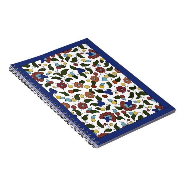 Armenian Floral Print - Navy Blue & White Notebook (Right Side)