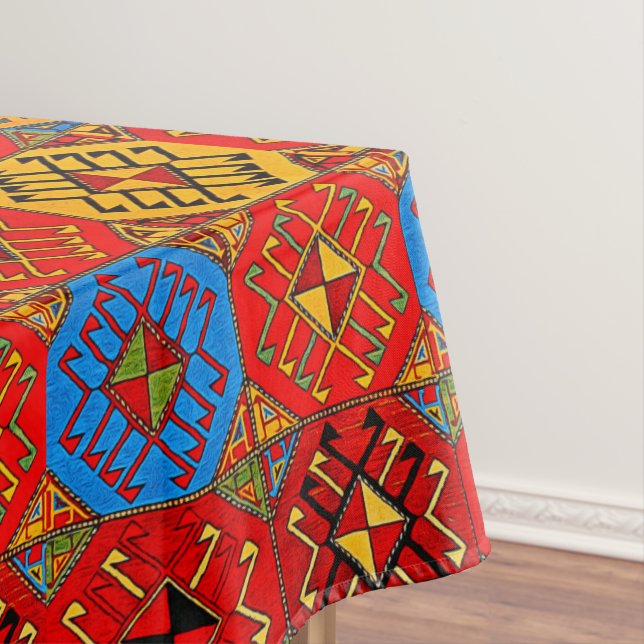 Armenian Folk Custom Cotton Tablecloth, 52"x70" Tablecloth (In Situ)