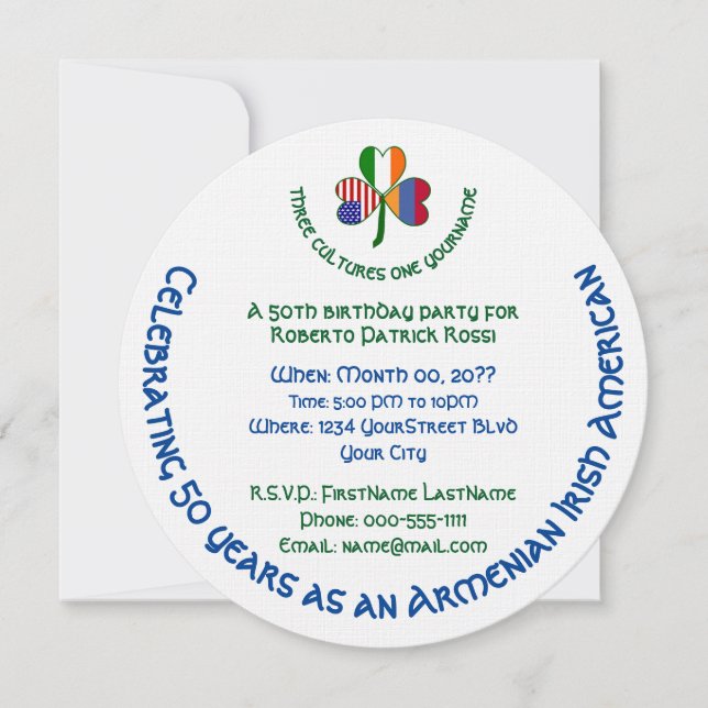 Armenian Irish American Flag Shamrock Birthday  Invitation (Front)