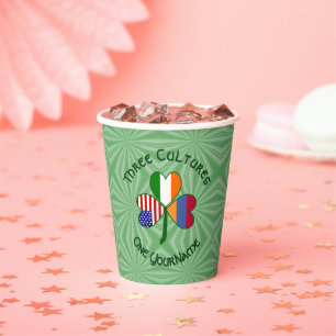 Armenian Irish American Shamrock Personalised Text Paper Cups