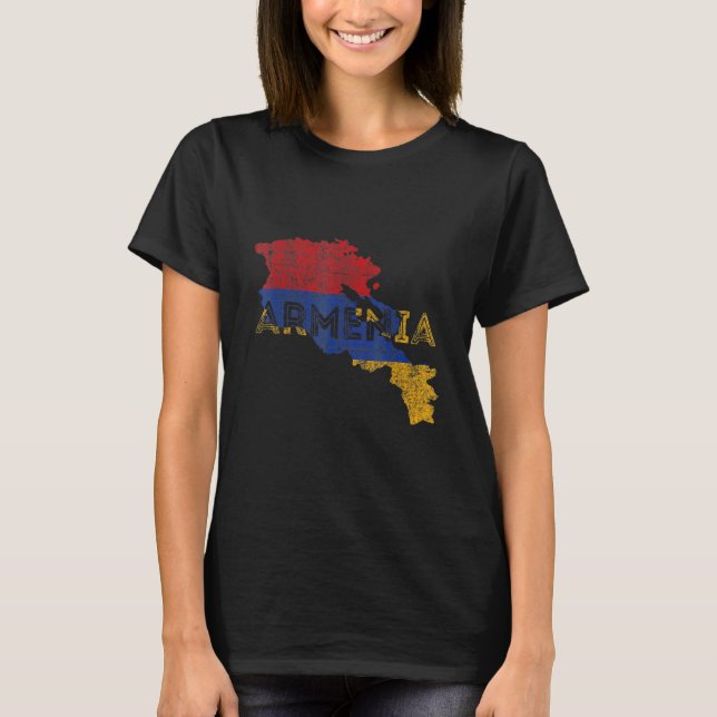 Armenian Map and Flag Souvenir   Distressed Armeni T-Shirt (Front)