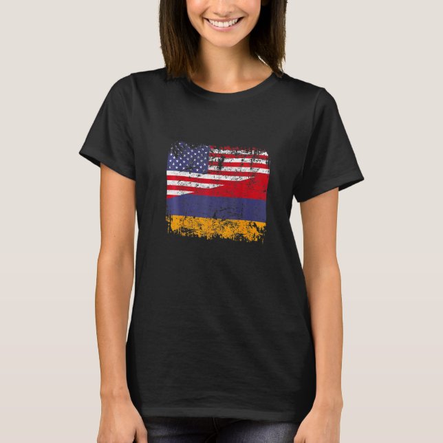 ARMENIAN ROOTS Half American Flag USA ARMENIA FLAG T-Shirt (Front)