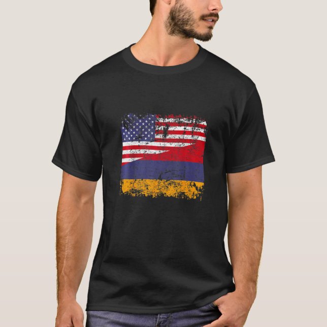 ARMENIAN ROOTS Half American Flag USA ARMENIA FLAG T-Shirt (Front)