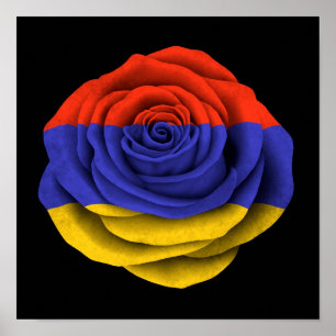 Armenian Rose Flag on Black Poster